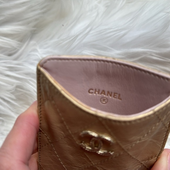 Rare CHANEL Quilted Wallet Lambskin Metallic ID Card Holder Gold Pink 2011 - Picture 4 of 7